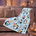 thumbnail image 6 of Cartoon Penguin Celebration Gifts Balloons Bright Whimsical Design, Festive Holiday Scene, Warm Flannel Blanket for Living Room and Reading Nook, Art Lovers Friendship Gift, Artistic Home Decor, 6 of 9