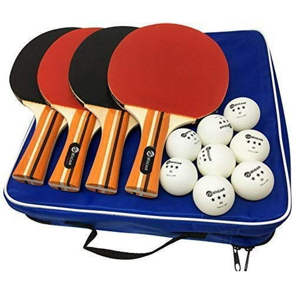 JP WinLook Ping Pong Paddle - 4 Pack; Pro Premium Table Tennis Racket Set; 8 Professional Game Balls; Rubber Spin Bat; Trainin