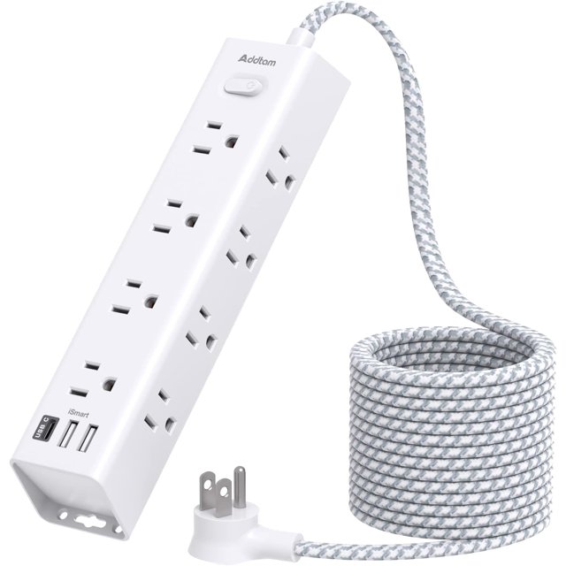 XUCP-Surge Protector Barre d'Alimentation - Rallonge de 15 Pieds, Multiprise avec 12 Prises AC 3 USB, Prise Plate, Montage Mural Protection contre les Surcharges, 1050J, Station de Charge pour Bureau Dortoir Maison Bureau