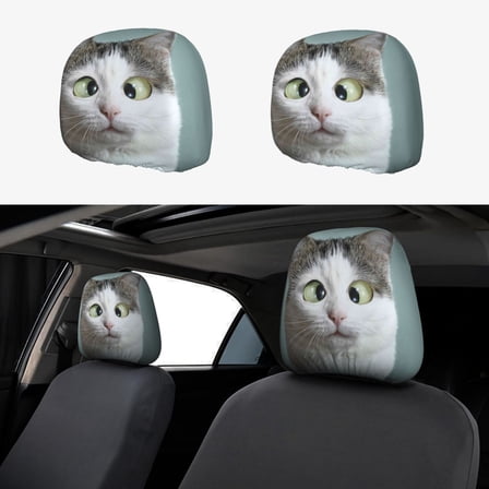 Goofa Funny Cat Pattern 2 PCS Car Headrest Cover, Headrest Protector,Universal Interior Car Accessories