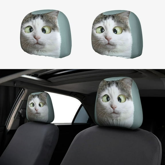Goofa Funny Cat Pattern 2 PCS Car Headrest Cover, Headrest Protector,Universal Interior Car Accessories