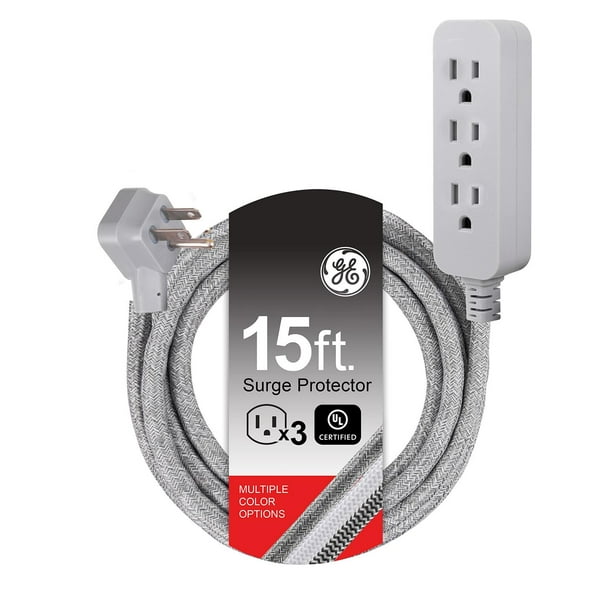 GE Pro Tira Multicontactos De 3 Salidas con Supresor de Picos, Enchufe Plano, Cable De Extensión Tre