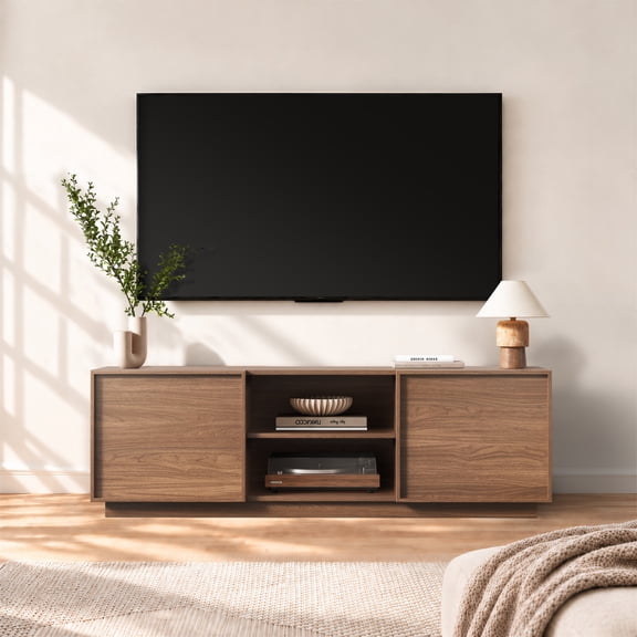 Treocho 54" TV Stand for 55-65 Inch TV, Entertainment Center with open shelf, Walnut