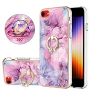 360 Degree Rotating Ring Stand Case for iPhone SE 3rd/2nd Generation /iPhone 7 /iPhone 8,Dteck Shockproof Marble Patterned TPU Case Kickstand Slim Back Cover, Pink