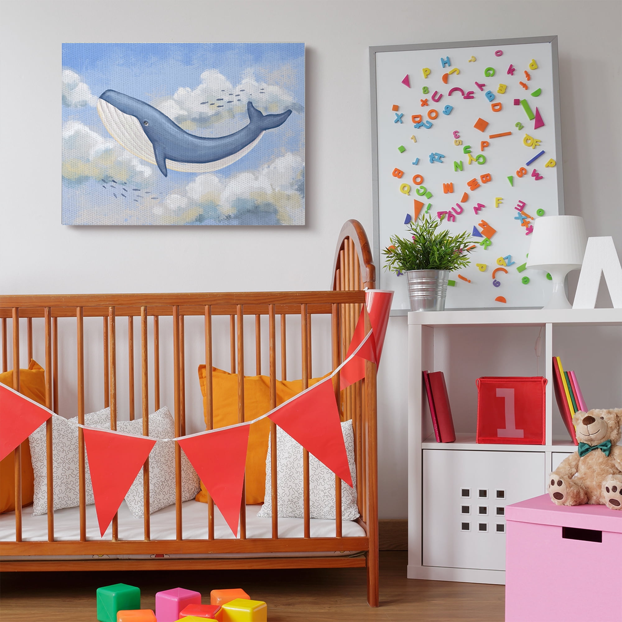 The Kids Room by Stupell Flying Whale Animal Pastel Blue Kids Nursery Painting Canvas Wall Art by Ziwei Li