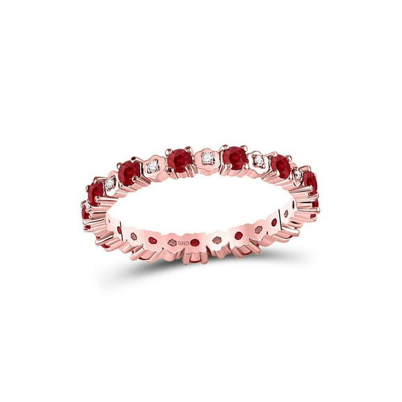 10kt Rose Gold Womens Round Ruby Diamond Eternity Stackable Band Ring 1 Cttw