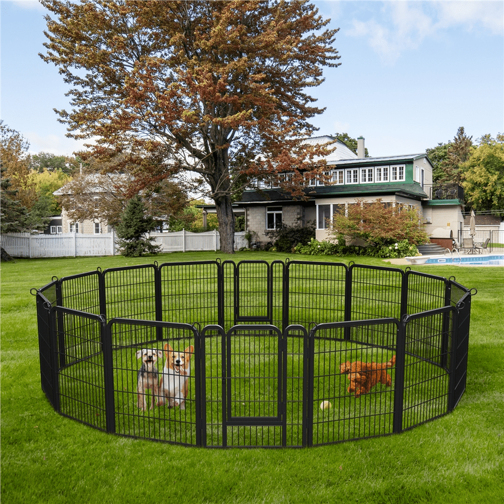 Alden Design 31.5" Tall 16 Panels Metal Dog Playpen Dog Gate for Outdoor/Indoor, Black