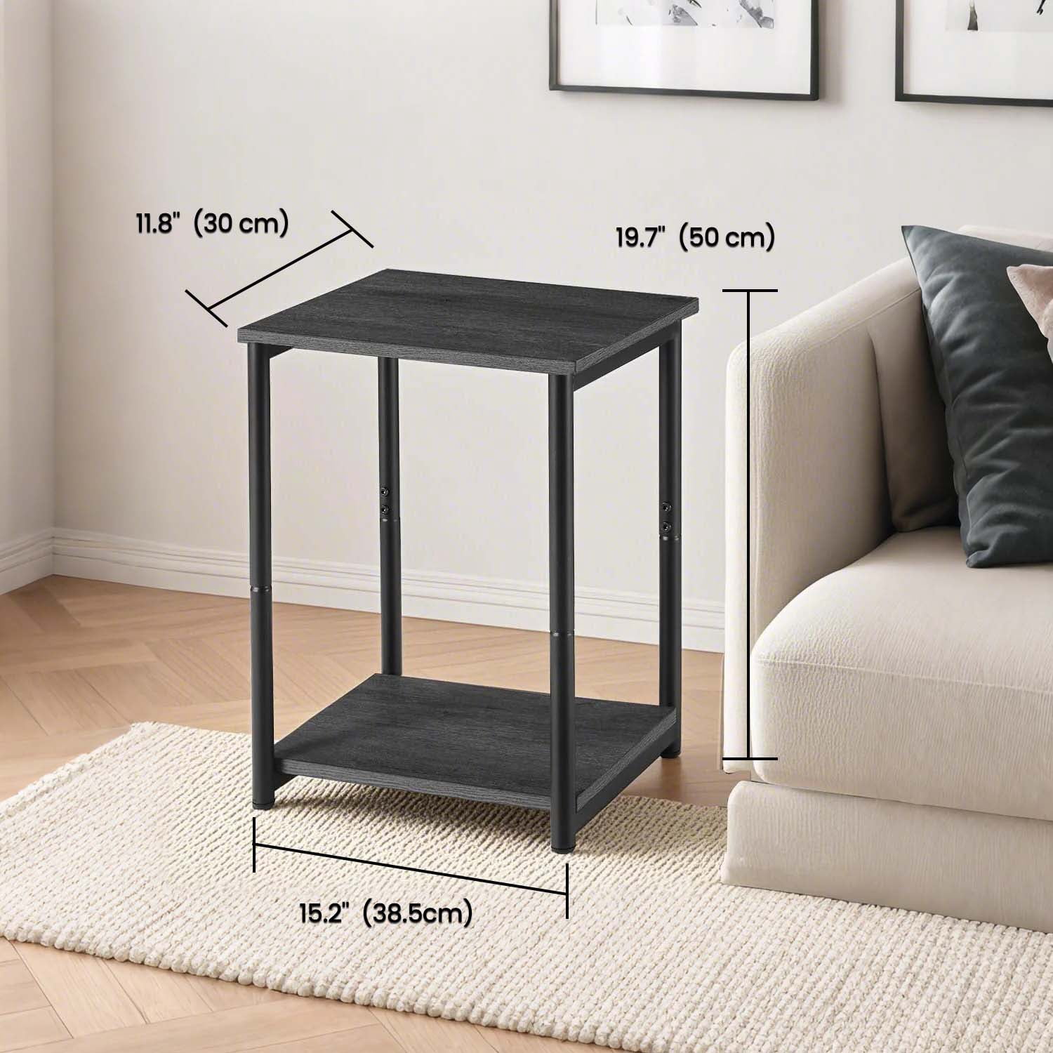 LEDREM Industrial 2-Pack Accent End Tables, Sturdy Steel Frame & Particleboard, Easy assembly, Adjustable Feet Slim Side Table, Gray and Black