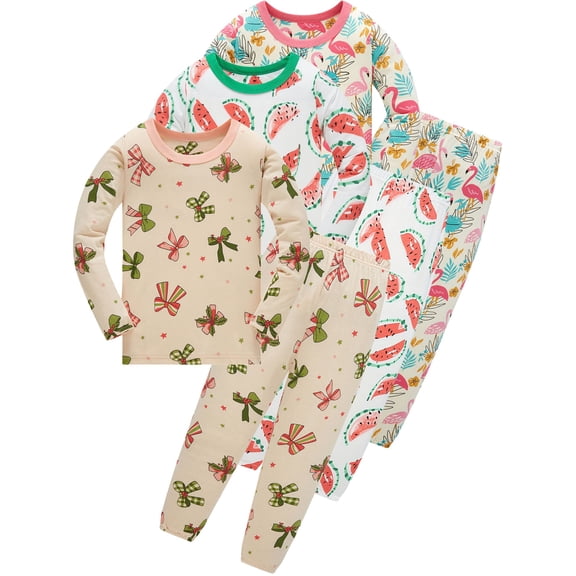 ATAIKU 2-8Y Toddler Little Girls 2-Piece Pajama Set, Bowknot Tops and Pants, 100% Cotton Sleepwear Pjs for Kids