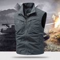 thumbnail image 4 of BRGZLK Men's Vests Casual Lightweight Zip Up Multi-Pocket Solid Color Vest Waterproof Breathable Waistcoat, 4 of 6