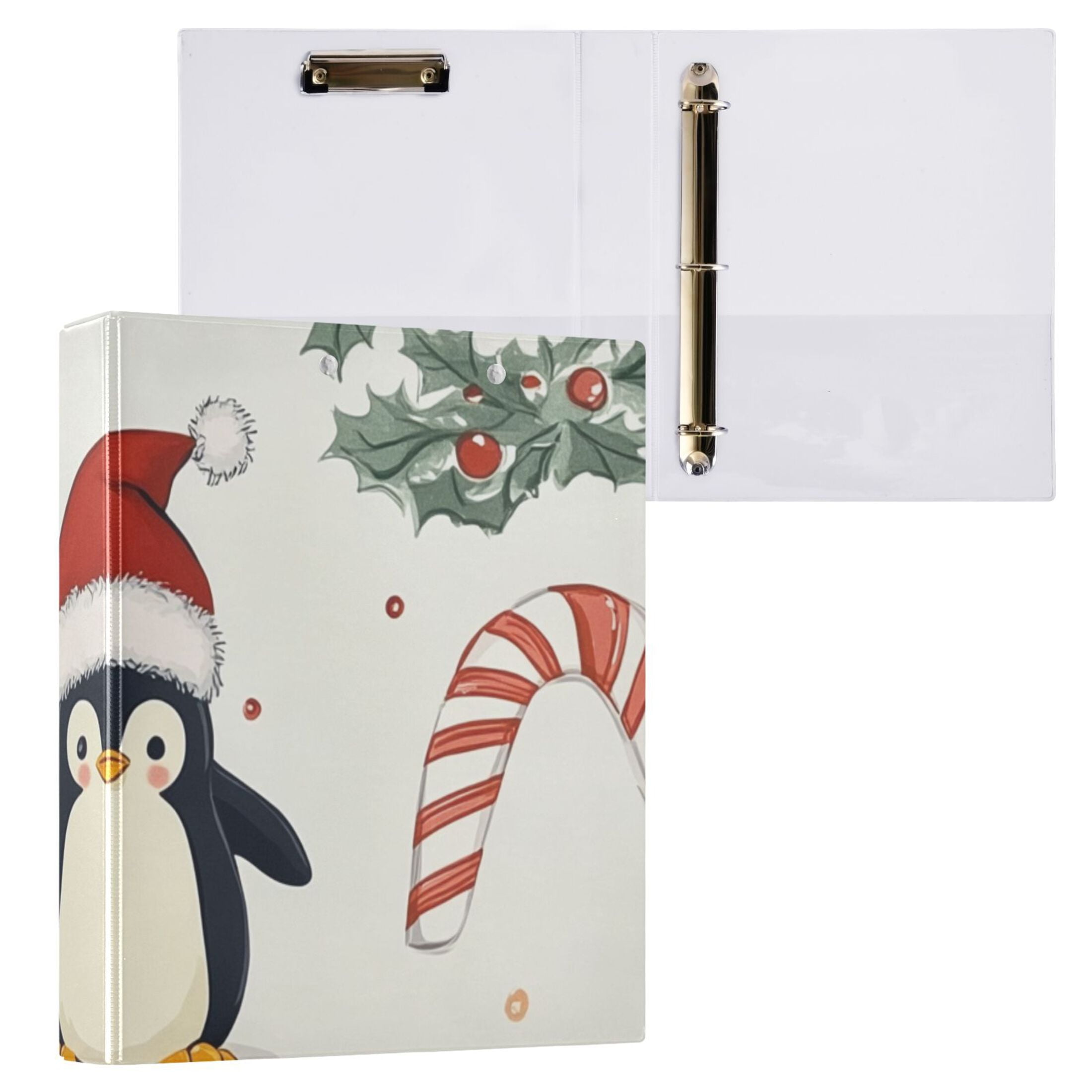 Christmas Penguin 3 Ring Binders 1.5 inch Hardcover File Folders with Interior Pockets A4 Size Organizer for School Office Hospital