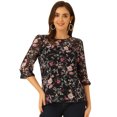 thumbnail image 1 of BluElegante Casual De GaCon Estampado Floral De Man3/4 Con Volantes PaMujer Negro-2 XL, 1 of 5