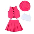 thumbnail image 3 of Bovxnpu Girls Summer Outfits, Girl's 2 Piece Outfits Cute Vest and Pleated Skirt Set, Girls' Fashion V-neck Breasted Suspender Pleated Skirt Hat Four Piece Set 1 Year, 3 of 10
