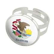 Illinois State Flag Silver Plated Adjustable Novelty Ring