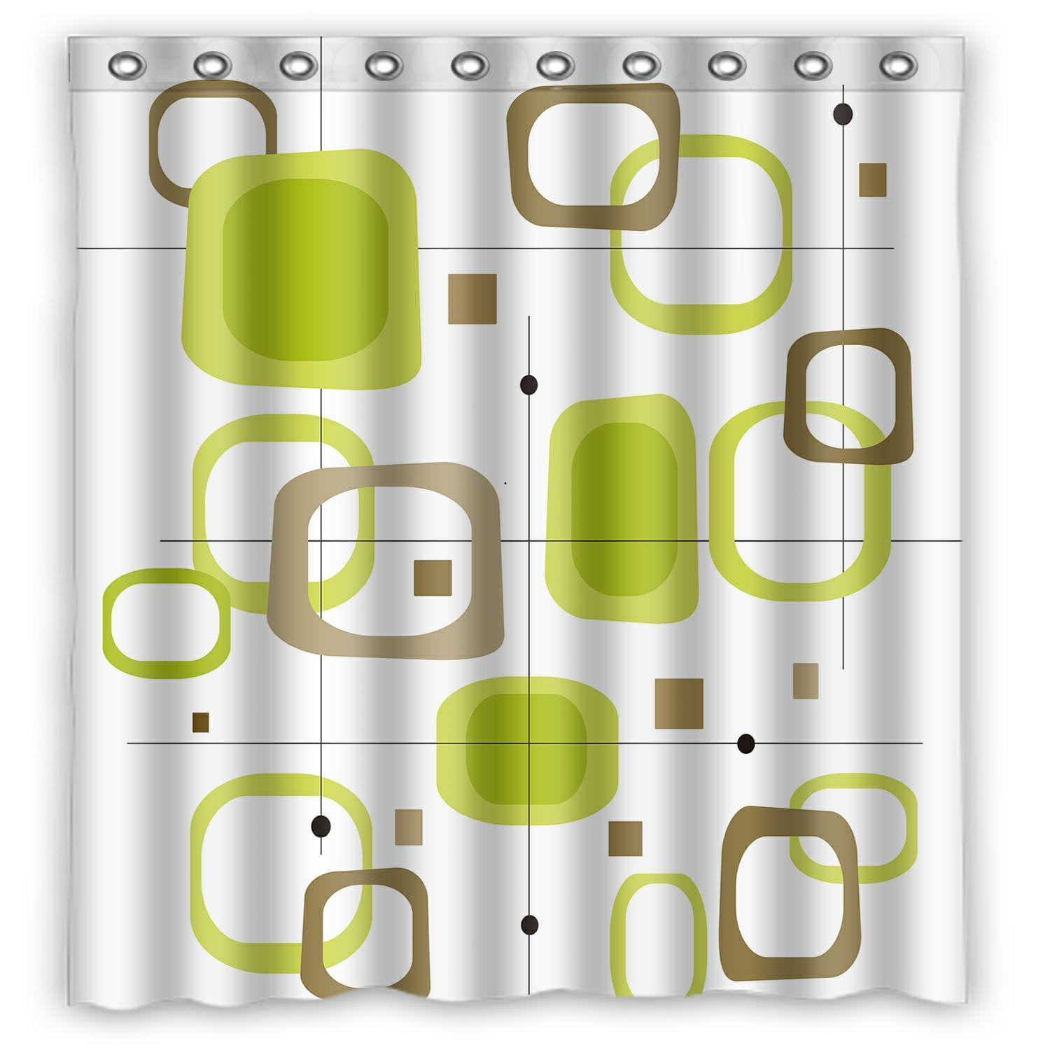 ECZJNT Retro Lime Green Brown Squares Spot Shower Curtain Bathroom Waterproof Home Decor 66x72