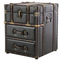DecMode 18" x 23" Dark Brown Faux Leather Vintage 2 Drawer Accent Table with Buckle Hinged Top, 1-Piece