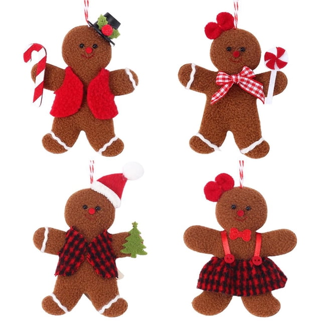 Adornos De Gingerman, Figurita De Gingerman Colgante De Felpa Para Árbol De Navidad, Decoración De Corona De Navidad, Decoraciones Para Fiestas Y Festivales 4 Uds. Advancent HA038633-00