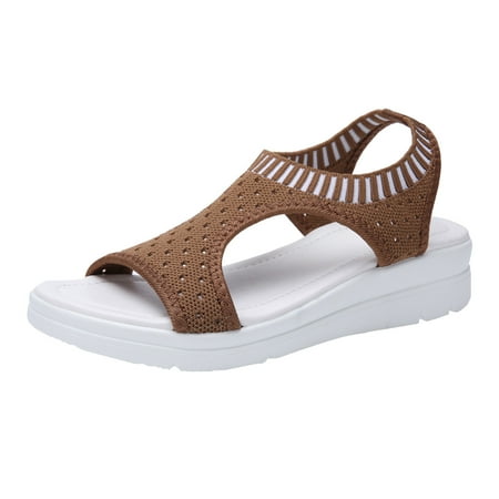 

Women Ladies Breathable Comfort Hollow Out Casual Wedges Cloth Shoes Sandals Elasticated Open Toe Casual Sports Sandals Cloth Khaki casual shoes for Women