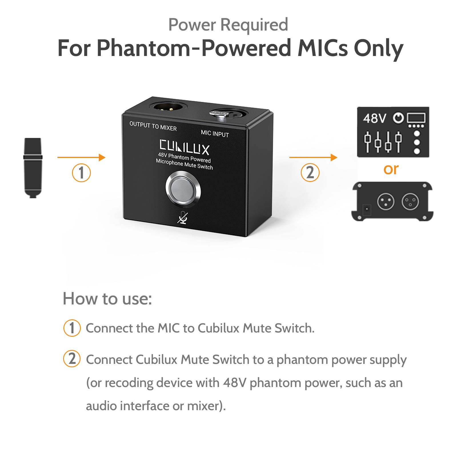 Cubilux MMX-1 XLR Mute Switch for Microphone, Full Aluminum Alloy Case MIC On/Off Switcher with 1/4” Arri Locating Mounting Hole