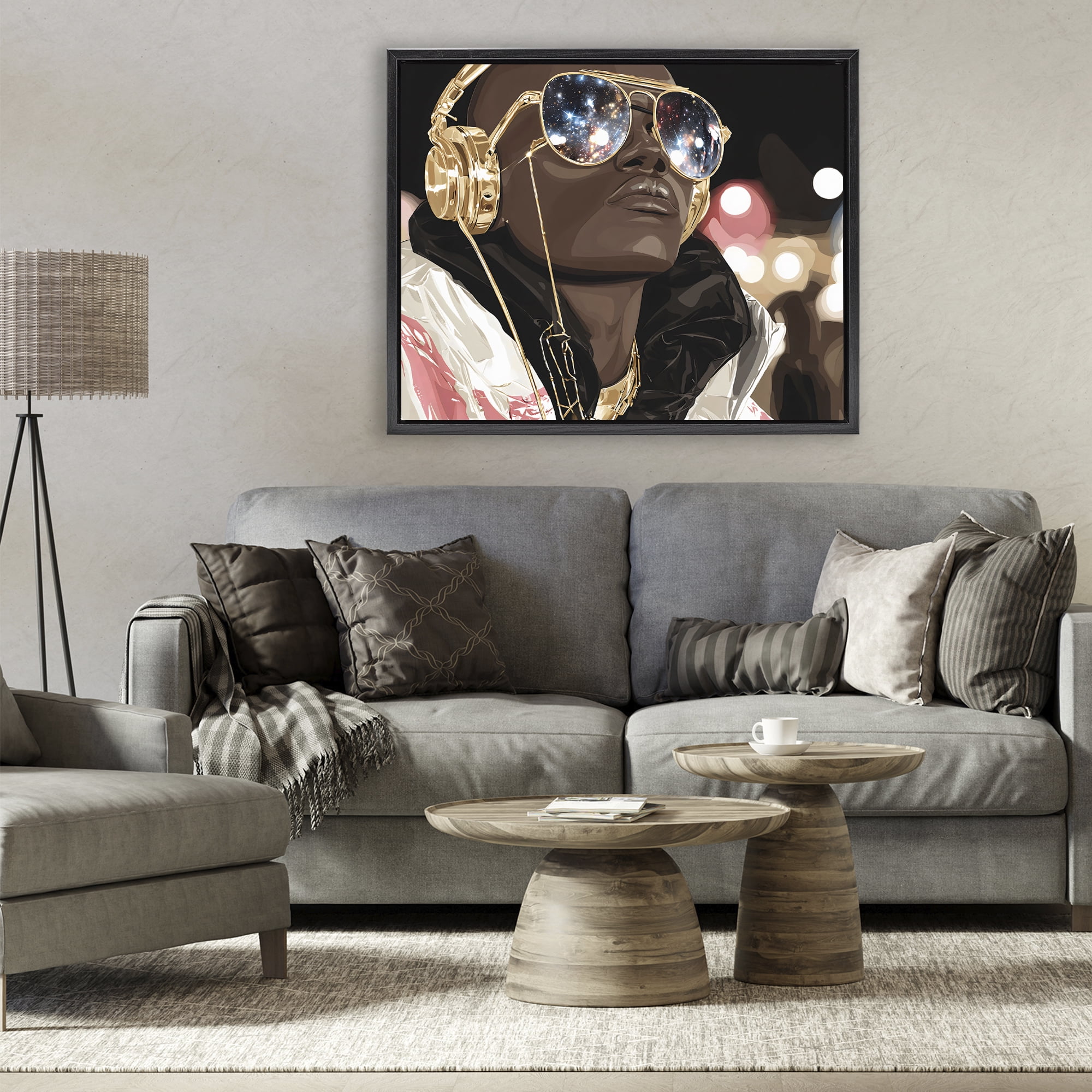 Stupell Industries Starry Eyed Shades with Headphones Black Framed Floater Canvas Wall Art, design by Franklyn Gregory