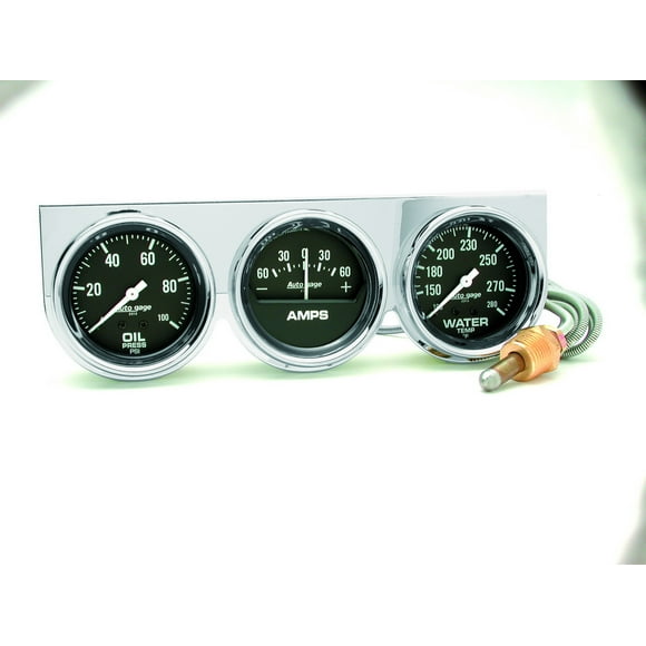 AUTO METER 2395 Autogage Black Oil/Amp/Water Gauge Chrome Console - 2 5/8 - full sweep/mechanical