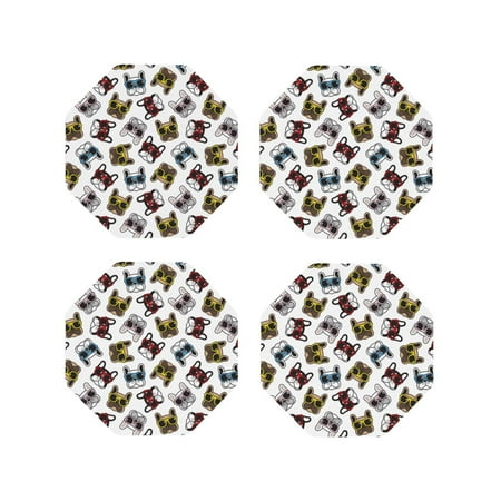 

Junzan Bulldog Sunglasses Face Print Coasters for Drinks - Leather Coasters Set of 4 for Coffee Table for Housewarming/Kitchen/Bar/Decor-Octagon