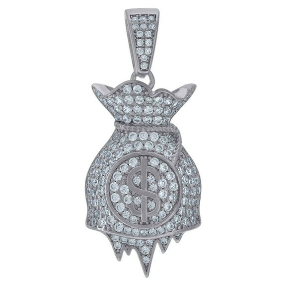 925 Sterling Silver Mens Cubic Zirconia Gambling Money Bag Dripping Charm Pendant for Men