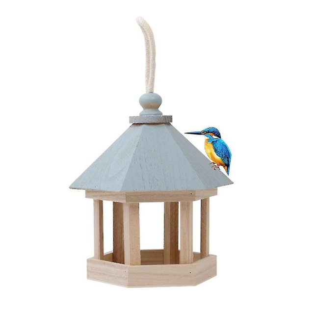 Comedero para pájaros de madera con forma de casa, estación de alimentación colgante, comedero para pájaros hueco
