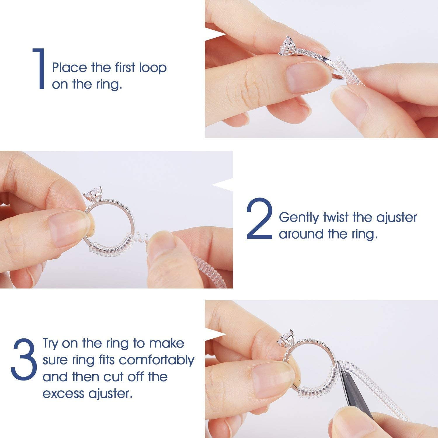 Ring Size Adjuster for Loose Rings Invisible Transparent Silicone Guard Clip Noodle Jewelry Tightener Resizer 4 Sizes Fit Almost Any Ring 8 Pack 