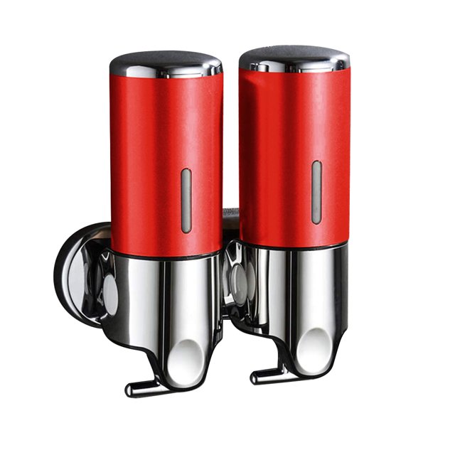 Yuarrent Dispensador de jabón de ducha doble de acero inoxidable, soporte suave, caja de plástico Manual, accesorios de baño, suministros para el hogar Juegos de accesorios de baño Rojo Yuarrent HA011287-06B