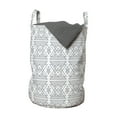 thumbnail image 1 of Geometric Laundry Bag, Peruvian Ethnic Style Traditional Feels Triangles Intersecting, Hamper Basket with Handles Drawstring Closure for Laundromats, 13" x 19", Dark Blue Grey and White, by Ambesonne, 1 of 4