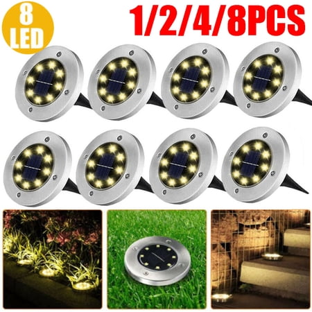 GRNSHTS Bright Solar Power Buried Light With 8LED Under Ground Lamp Outdoor PathWay Garden Xmas Holiday Decoration Gift (4pcs Warm White)