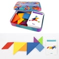 thumbnail image 1 of Wooden Tangram Puzzle Montessori Pattern Block Stacking Challenge IQ Toy, 1 of 6