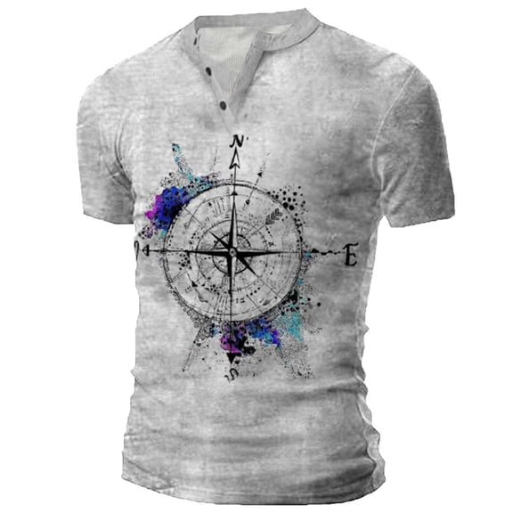 Teissuly Men Short Sleeve Printing Round Neck Pullover T Shirt Blouse