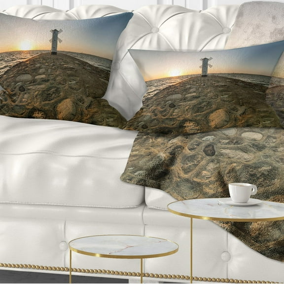 Designart Lighthouse Windmill Stawa Mlyny - Seascape Throw Pillow - 12x20