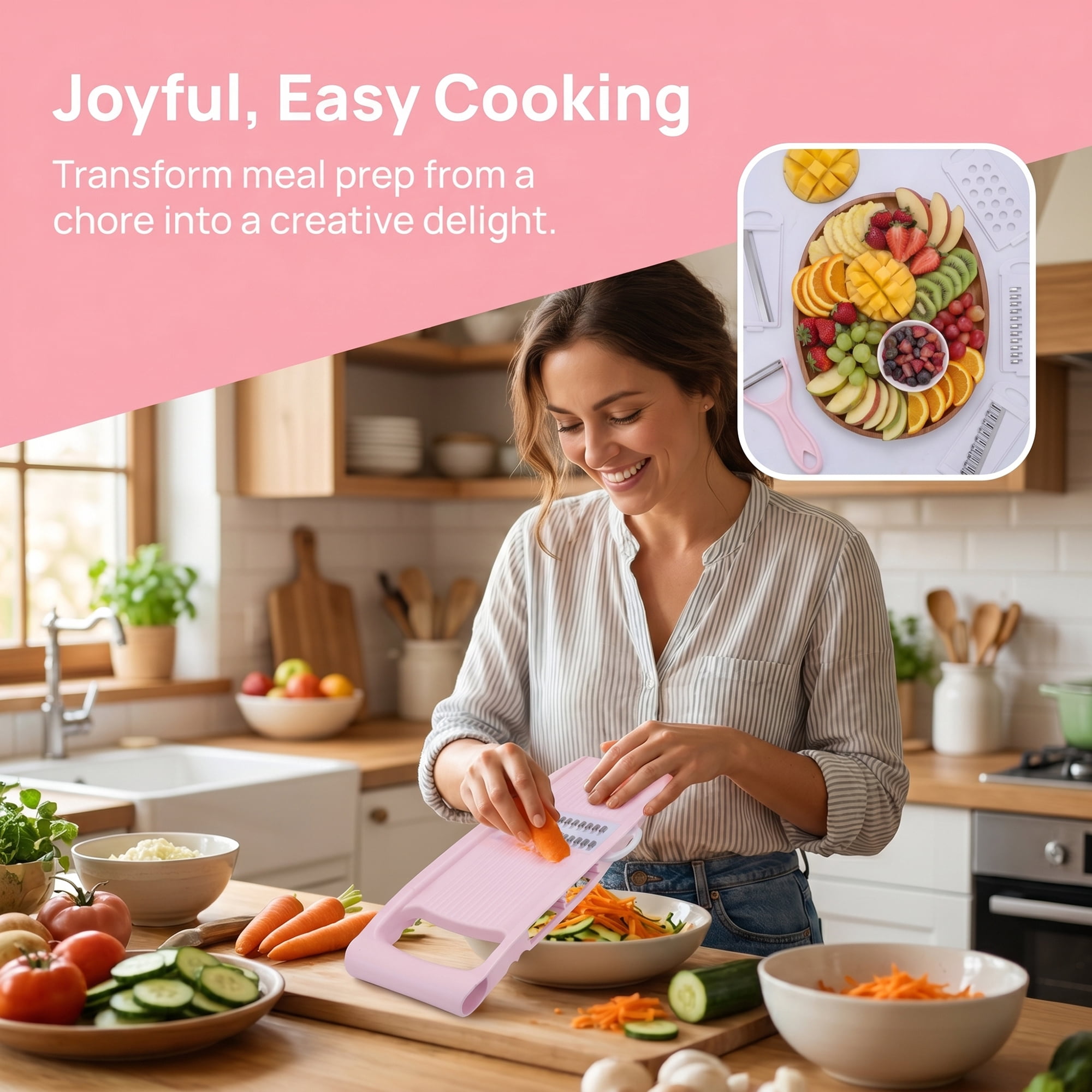 Unique Bargains  Professional Mandoline Slicer for Home Chefs 7 in 1(B) 10.9"x3.9"