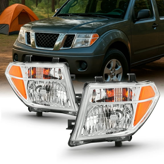 AKKON - Pair Chrome Headlights Fits 2005-2008 Frontier 2005-2007 Pathfinder [Halogen Models] Replacement Left   Right