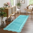 thumbnail image 4 of 2x6 Washable Runner Rugs for Hallway Non Slip Kitchen Runner Rug with Rubber Backing, Modern Low Pile Scalloped Stain Resistant & Non-Shedding Rug Soft Indoor Carpet, Blue Green, 4 of 9