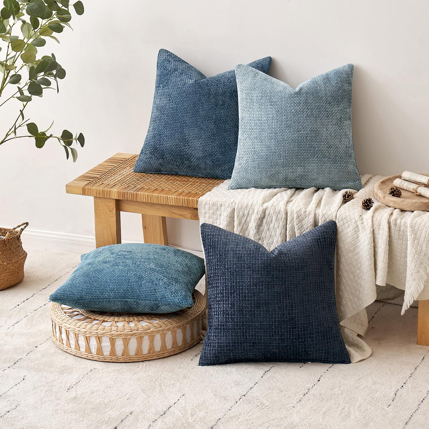 Lomyolo Set of 4 Chenille Pillow Covers - 20x20 Inch Soft Farmhouse Decor for Couch, Sofa, Bedroom Spring Summer Farmhouse Accent Boho Cushions Decor