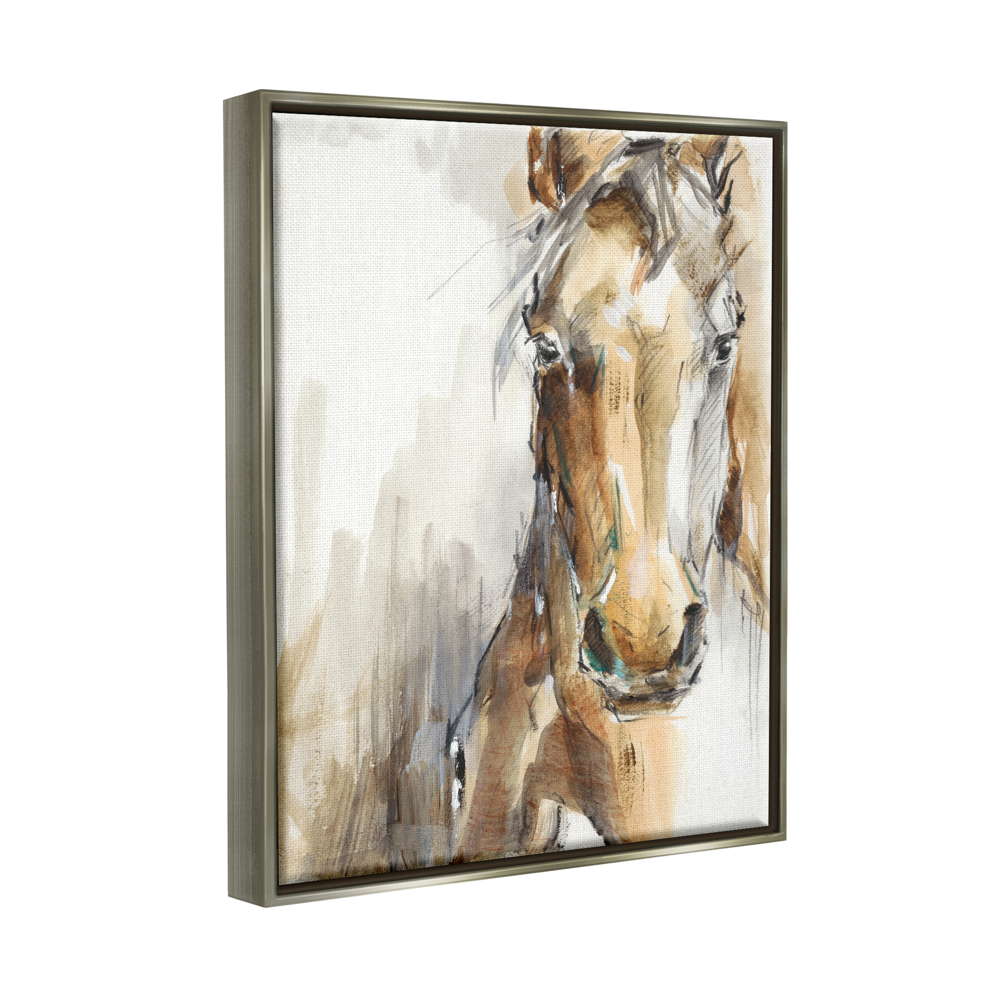 Stupell Industries Horse Portrait Orange Brown Animal Watercolor Painting Luster Gray Framed Floating Canvas Wall Art, 24x30, by Ethan Harper