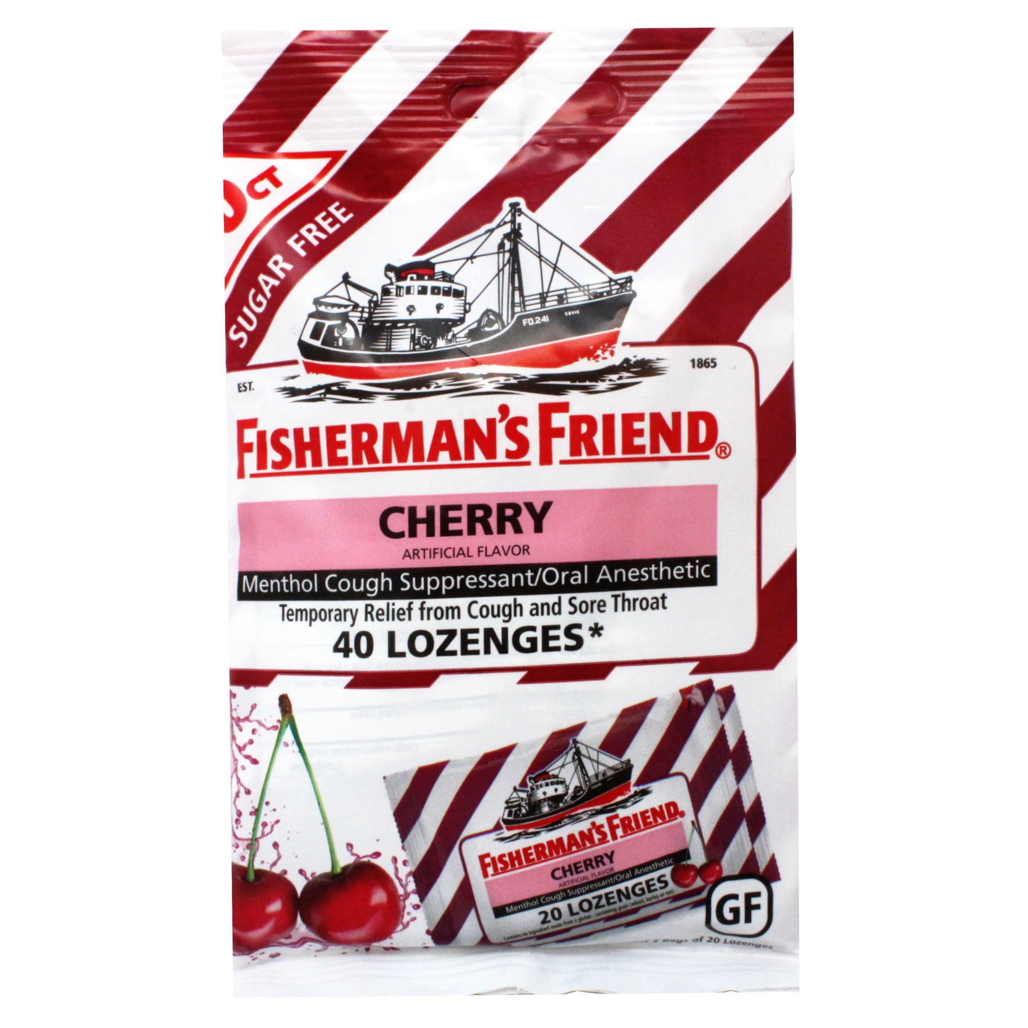 Fisherman's Friend Menthol Cough Suppressant Lozenges Cherry Sugar Free 2-Bags - 40 ct