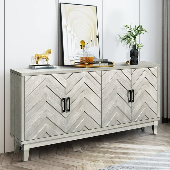 Modern Lacquered Accent Storage 4 Door Wooden Cabinets,Thickened Sideboard Cabinet for Entryway, Living Room