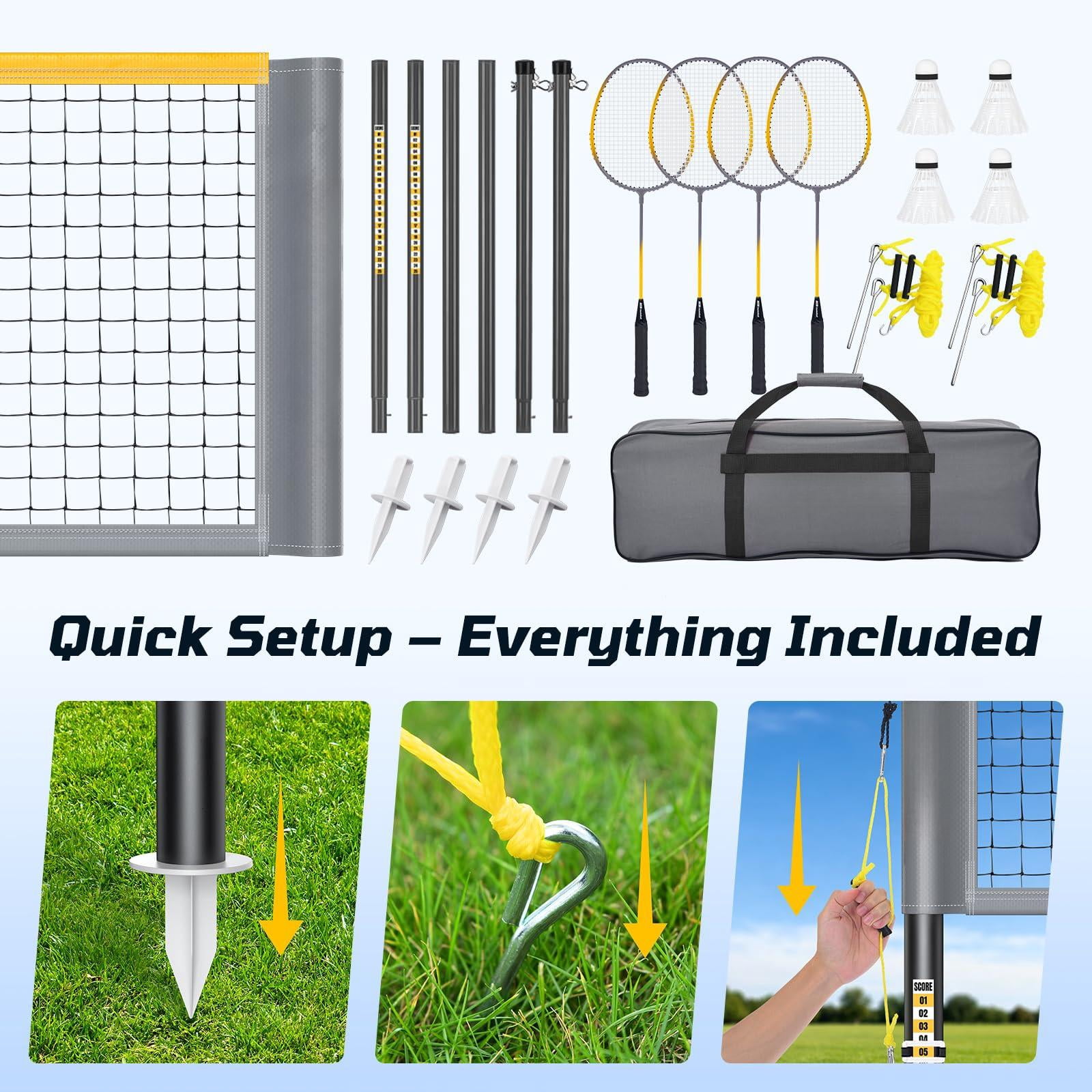 Outdoor Badminton Net Set With Anti-sag Winch System - 20ft  4 Rackets 3 Shuttlecocks & Carry Bag For Backyard Grass Beach Holiday Games