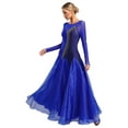 thumbnail image 2 of Alvivi Robes de Danse de Salon à Strass Pailletés pour Femmes Manches Longues en Maille Transparente Robe de Danse Moderne Valse Bleue m, 2 of 7