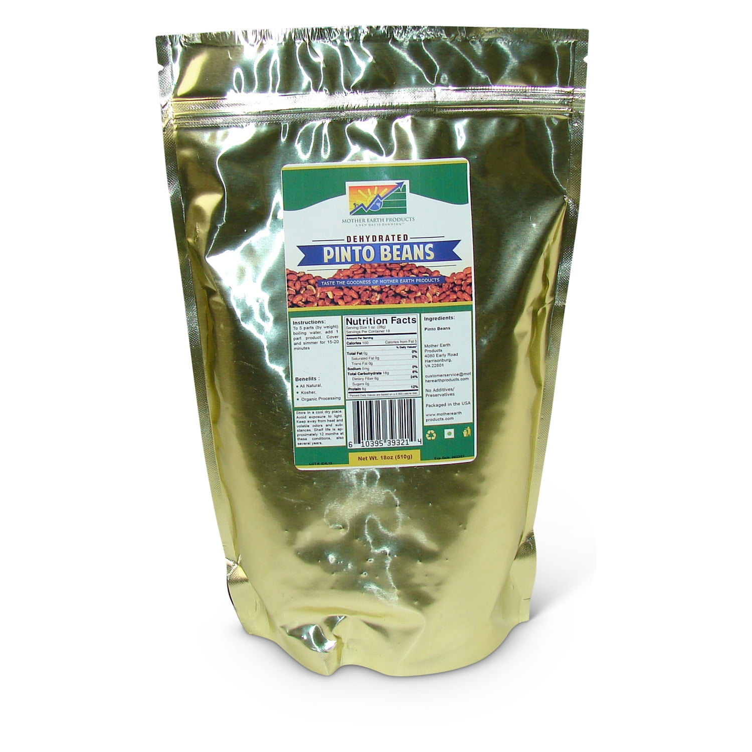 Dehydrated Pinto Beans, 1 full quart Mylar Bag