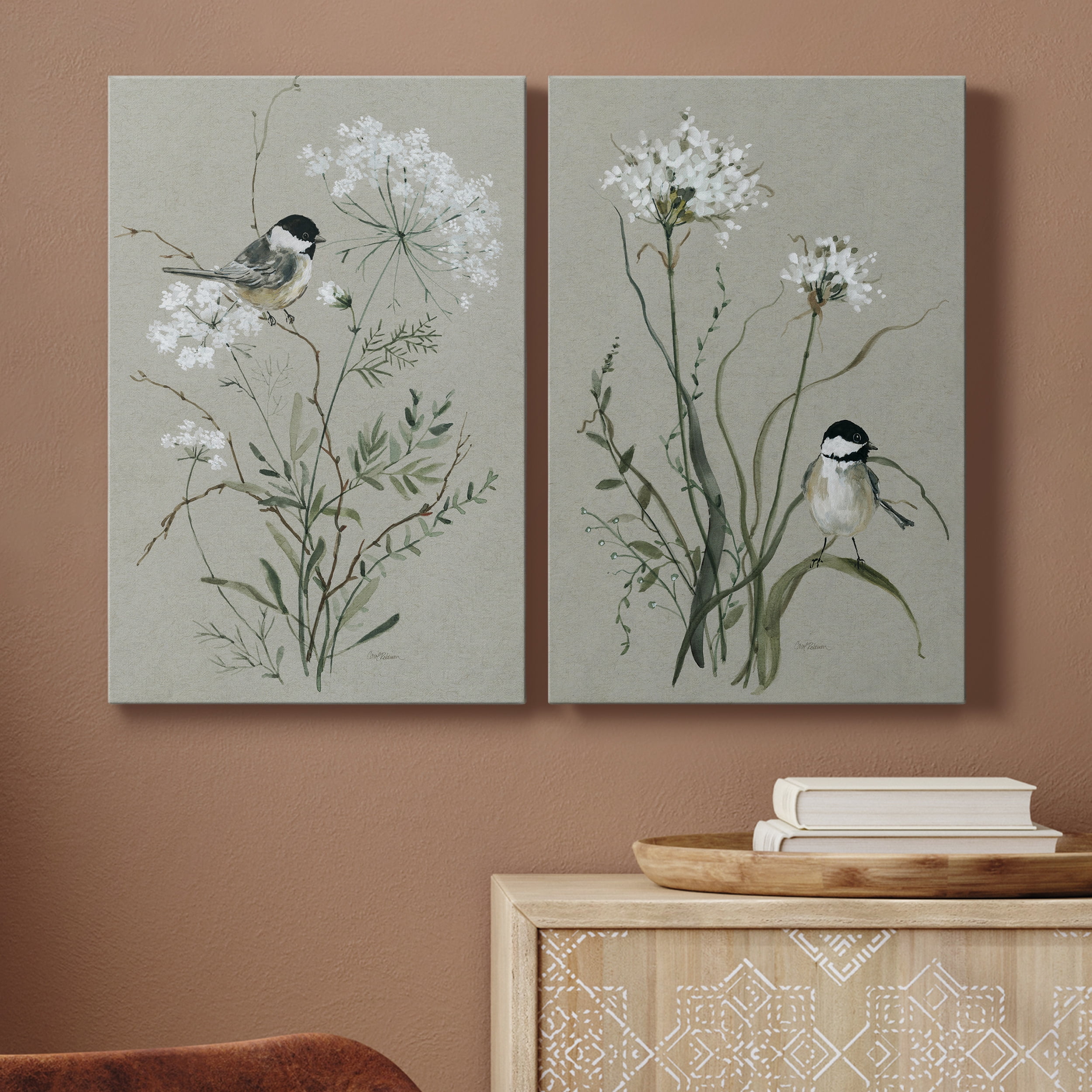 Bouquet of Grace Bird I Premium Gallery Wrapped Canvas - Ready to Hang - Set of 2 - 12 x 18 Each
