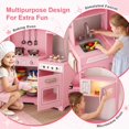 thumbnail image 6 of Wooden Kids Pretend Play Corner Kitchen Set Cooking Playset Toddler Toy Gift with Sounds & Lights(Pink), 6 of 19