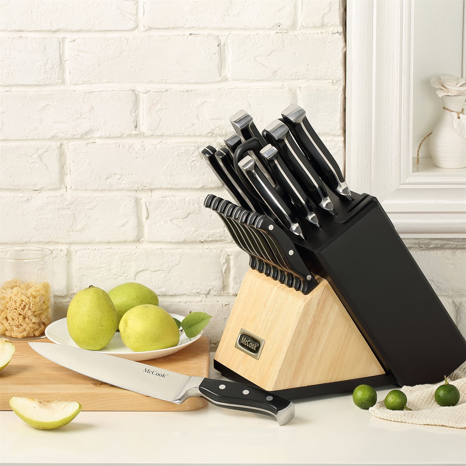Knife Sets,McCook MC65B 20 Piece German Stainless Steel Forged Kitchen  Knife Block Set, Cutlery Set with Black Block 