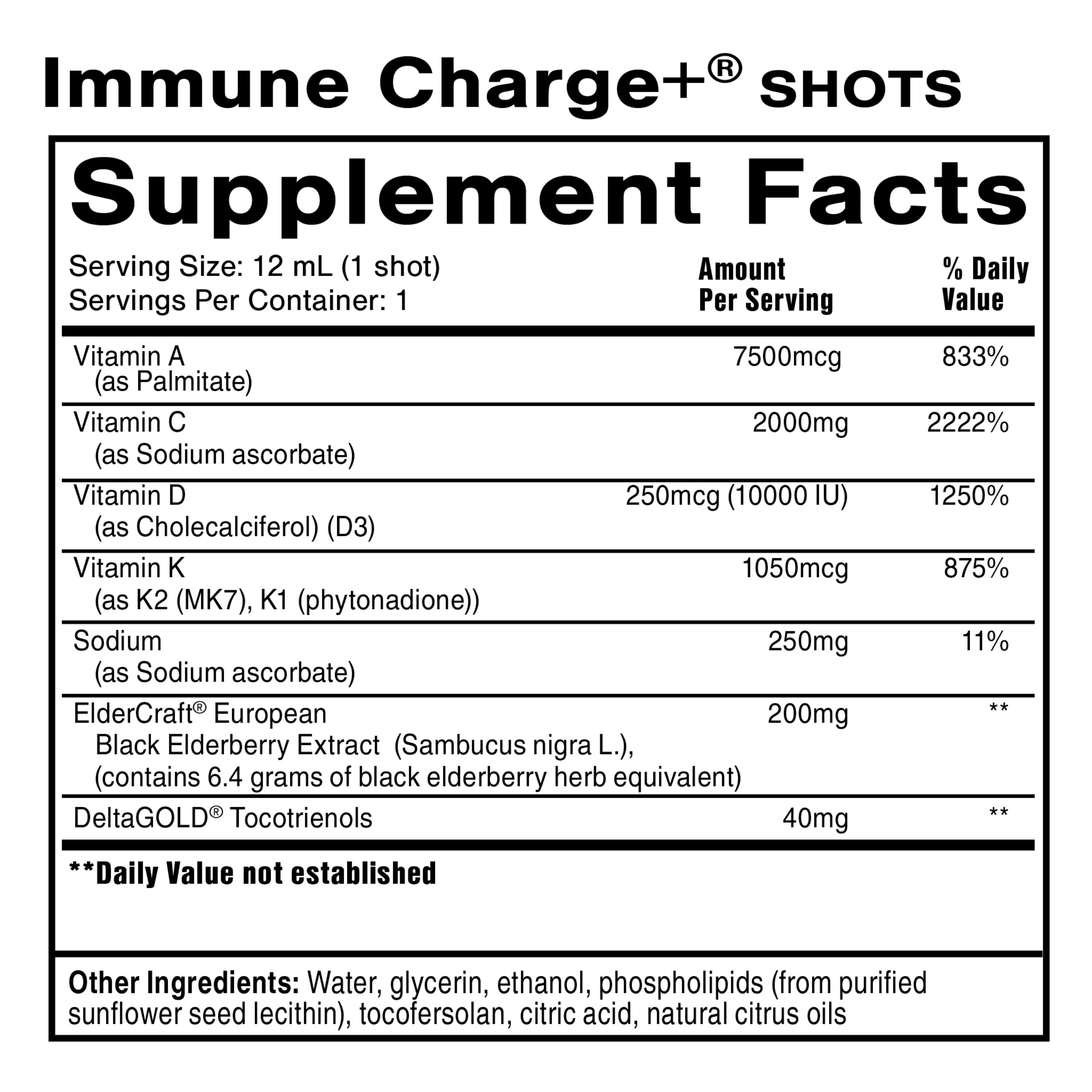 Quicksilver Scientific Immune Charge+ - Portable Wellness Shots with Elderberry, Vitamin C, E, K1, K2, 10,000 IU Vitamin D for Optimal Immune System Support (12 Single Serving Shots)