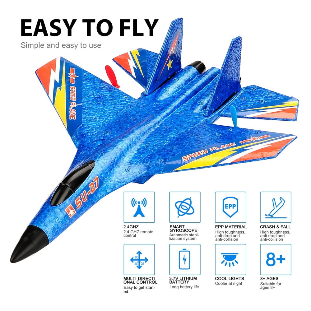SU27 RC Plane Glider Airplanes 2.4G 2CH Remote Control Aircraft Fighter Blue for Adult/Kids/Beginner
